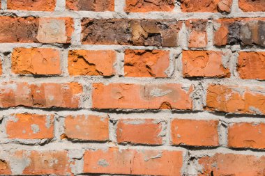 Kırmızı tuğla duvar dokusu. Parçalanmış tuğla duvar, boşluğu kopyala
