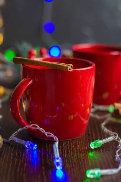 Délicieux Vin Chaud Alcoolisé Boisson Chaude Avec Cannelle Dans Des — Photo