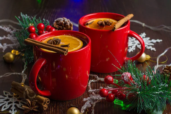 Aromatic Hot Delicious Mulled Wine Orange Cinnamon Star Anise Cloves — Stock Photo, Image