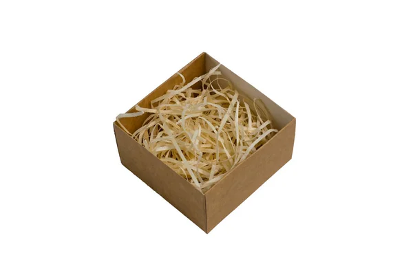 Square Craft Box Wood Filler Isolated White Background Concept Choosing — Fotografia de Stock
