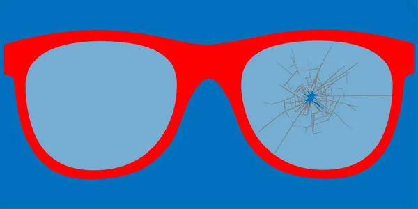 Törött Szemüveg Piros Felni Kék Háttér — Stock Vector