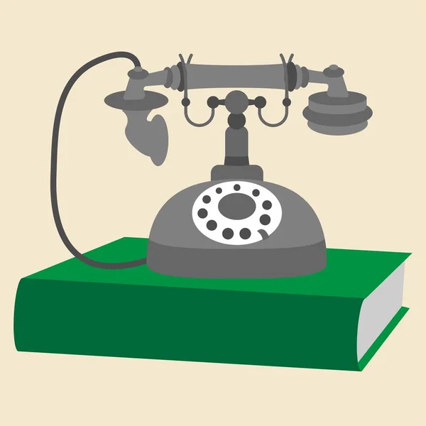 Yeşil Telefon Rehberindeki Eski Model Telefon — Stok Vektör