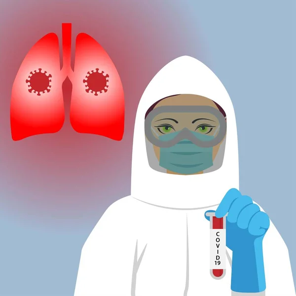 Médecin Portant Équipement Protection Contre Coronavirus Tenant Une Éprouvette Avec — Image vectorielle