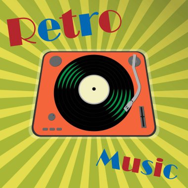 Metin retro müzik ile vinil vinil turntable oynatıcı