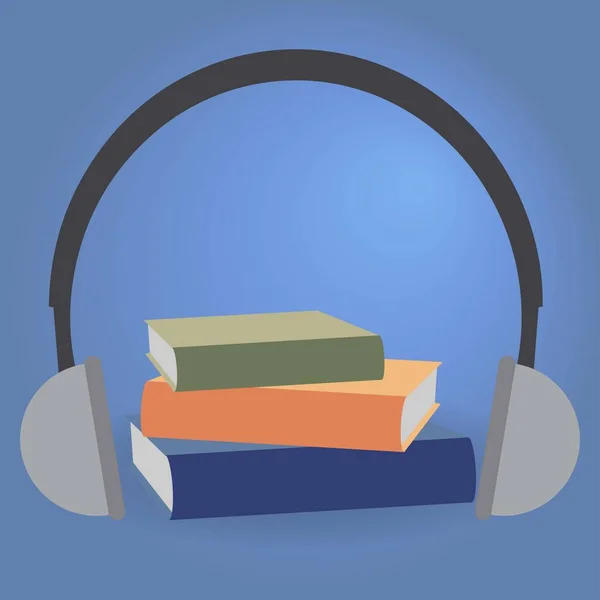 ヘッドフォンと3冊の本 オーディオブックベクトルの概念 — ストックベクタ
