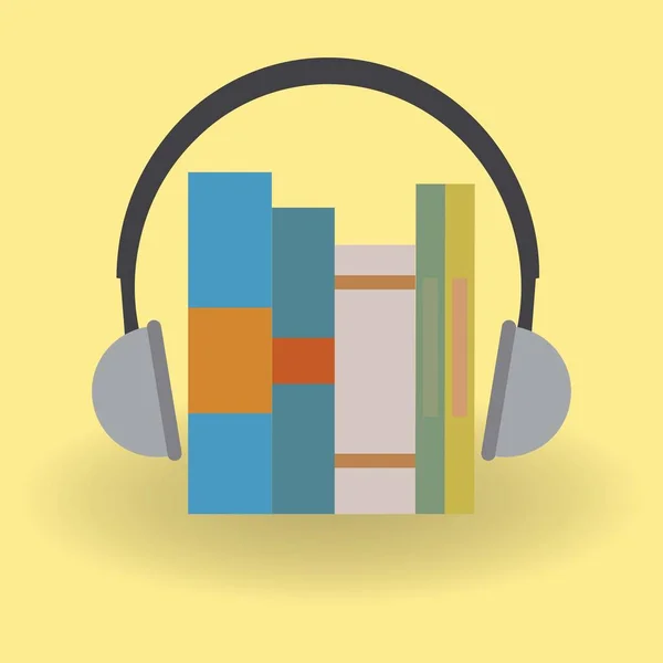 ヘッドフォンと3冊の本 オーディオブックベクトルの概念 — ストックベクタ