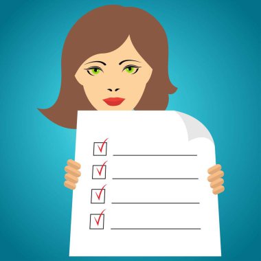 Not defteri tutan genç bir kız, kavramsal vektör.