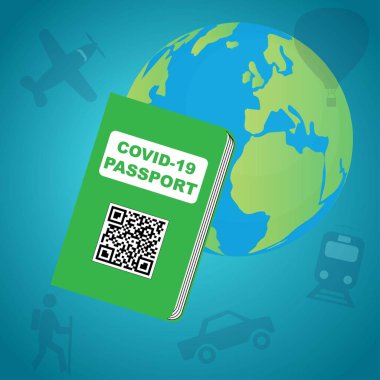 Dünya yakınındaki Covid 19 pasaportu, güvenlik seyahati konsepti