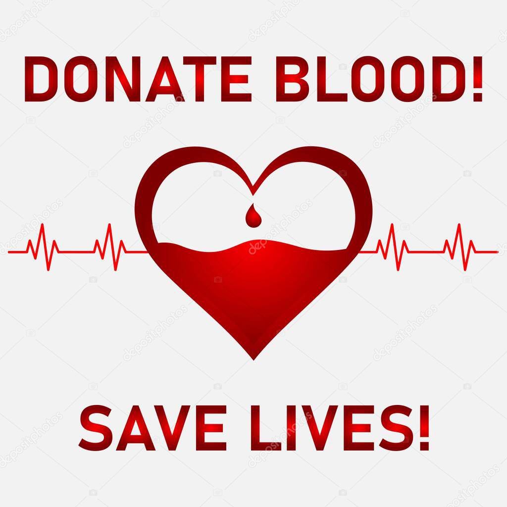 Heart symbol with the text donate blood, save lives