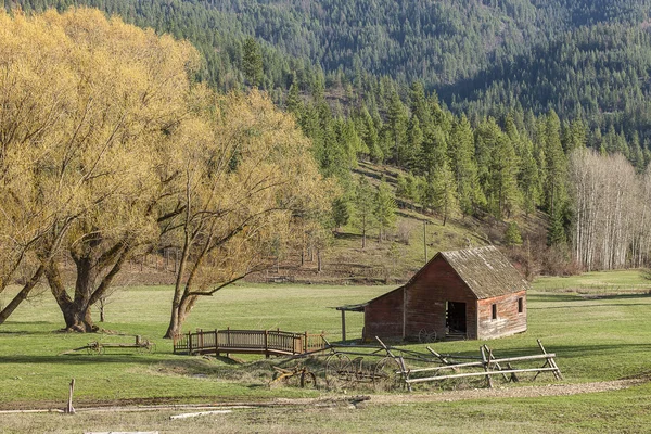 Celeiro por árvores cênicas em Idaho . — Fotografia de Stock