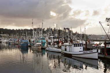 Morning glow over the fishing boats. clipart