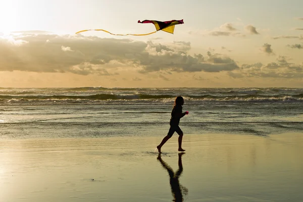 Vliegen een vlieger op het strand. — Stockfoto