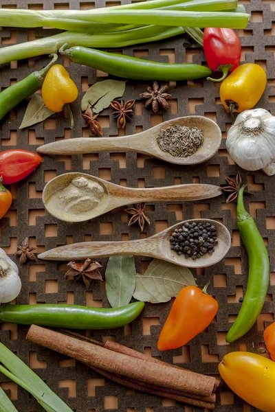 Mixed vegetables and spices. — Stock Photo, Image