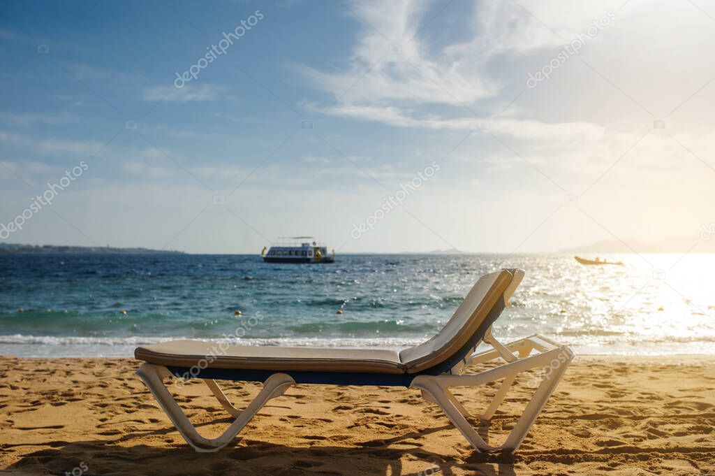 close up photo of a lounger on the beach of Red Sea coast