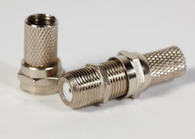 Bir koaksiyel kablo varil konektörüne closeup