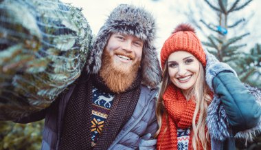 Bir adam ve bir kadın Noel ağacı satın aldı.