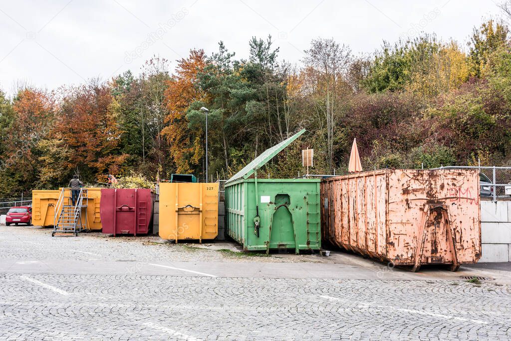 Containers on recycling center