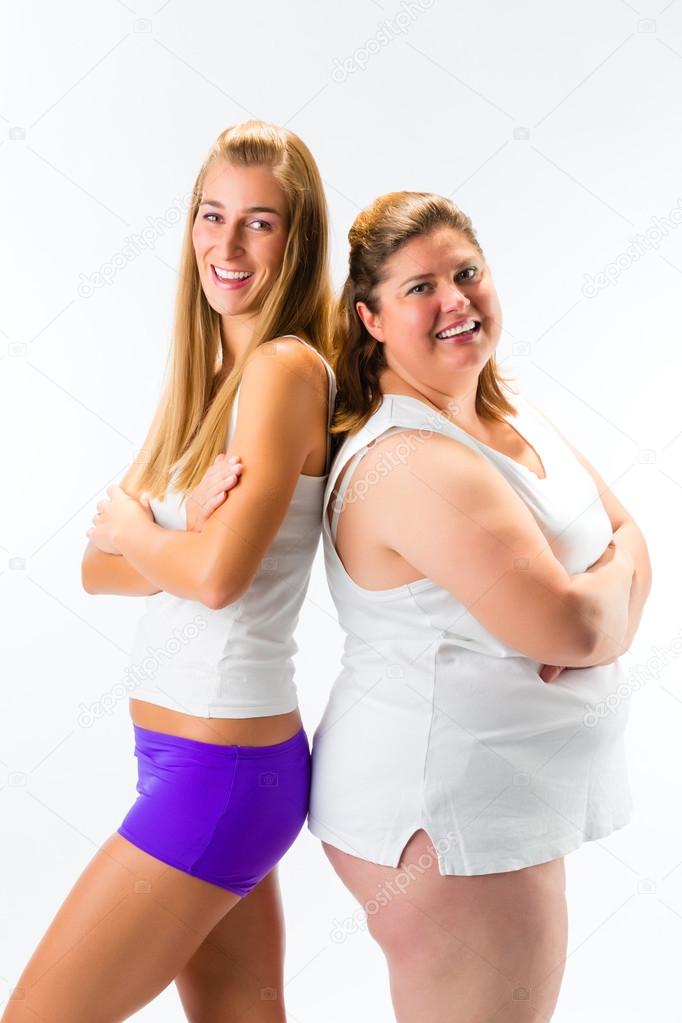 Thin and fat women  smiling