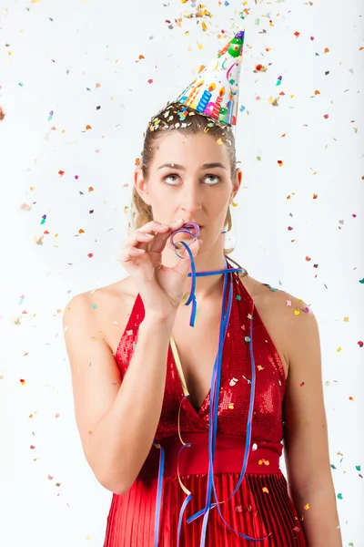 Woman at boring birthday party — Stock Photo, Image