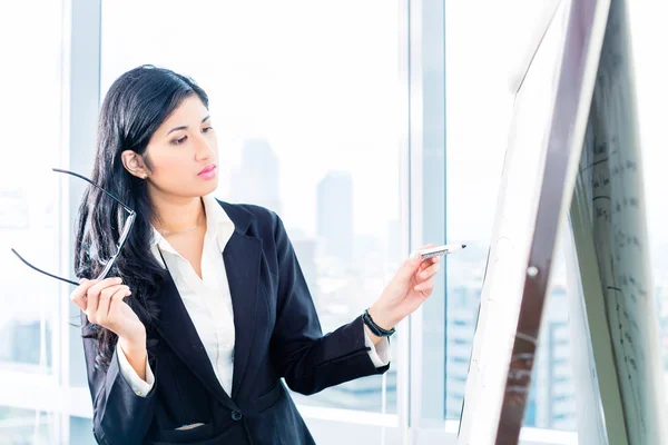 Asiática mujer de negocios dibujo en flipchart — Foto de Stock