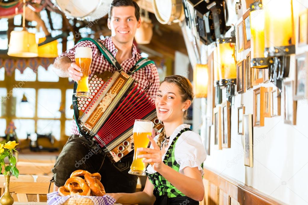 Bavarian restaurant with beer and pretzels