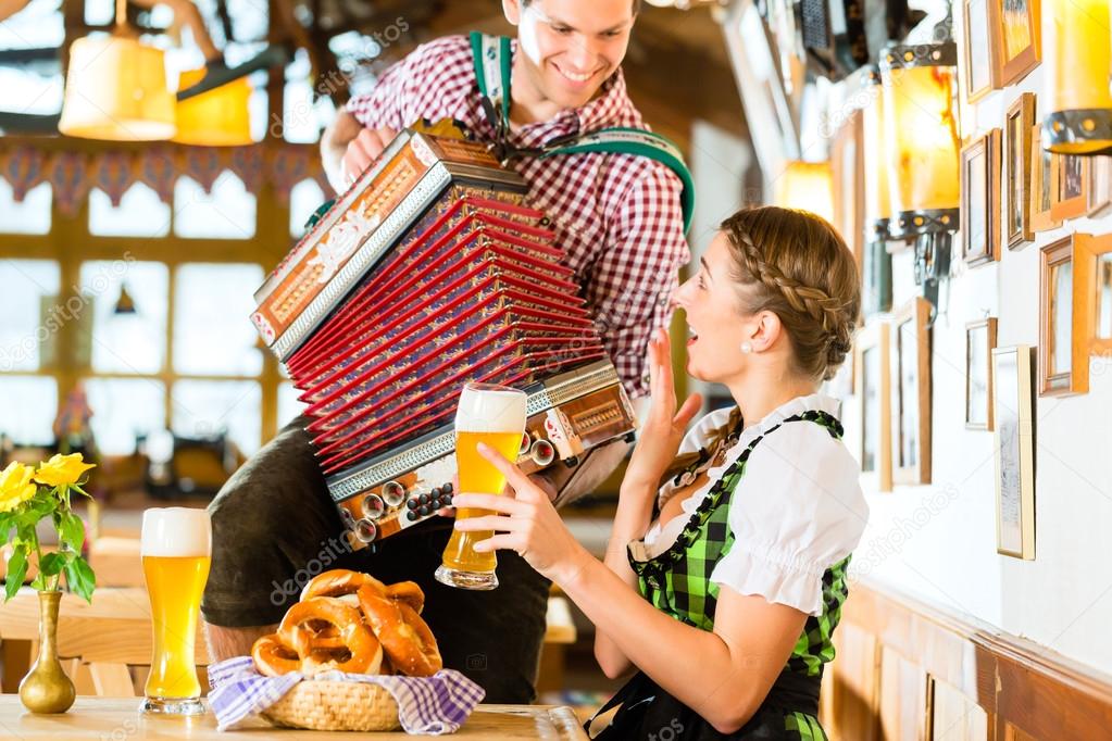 Bavarian restaurant with beer and pretzels