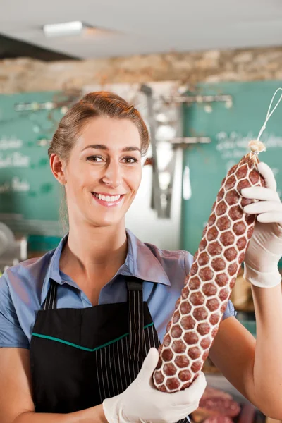 Working in a butchers shop — Stock Photo, Image