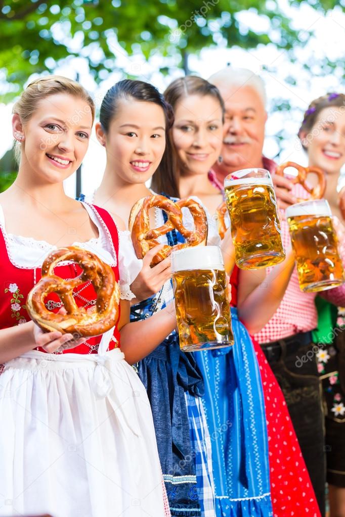 Beer garden - friends drinking in Bavaria Pub