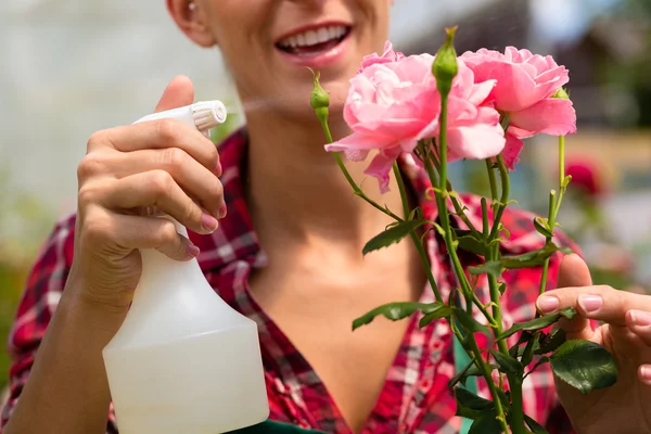 Jardinero femenino en jardín de mercado o vivero — Foto de Stock