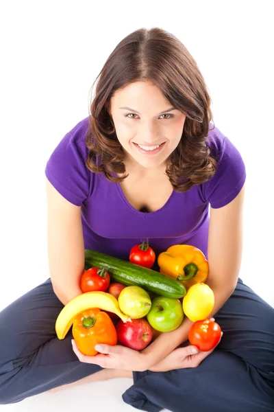 Nutrizione sana - giovane donna con frutta — Foto Stock