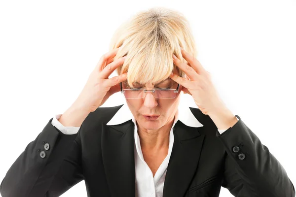 Business woman with headache or burnout — Stock Photo, Image