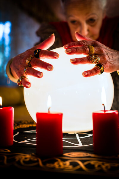 Soothsayer during a Seance or session with Crystal ball