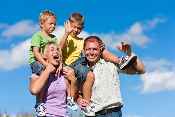 Gezin met kinderen op een weide — Stockfoto