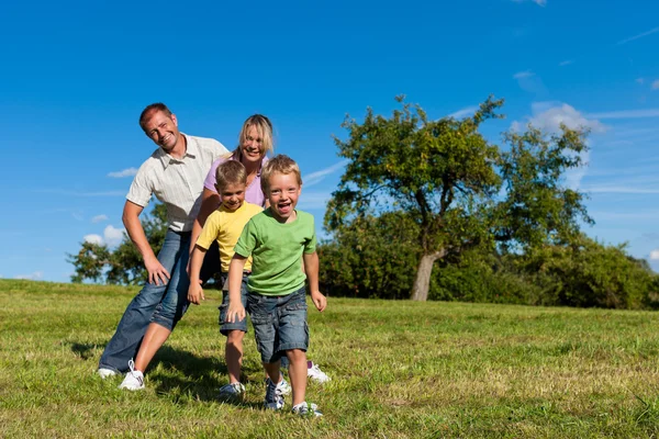 Familia con niños jugando en un prado —  Fotos de Stock