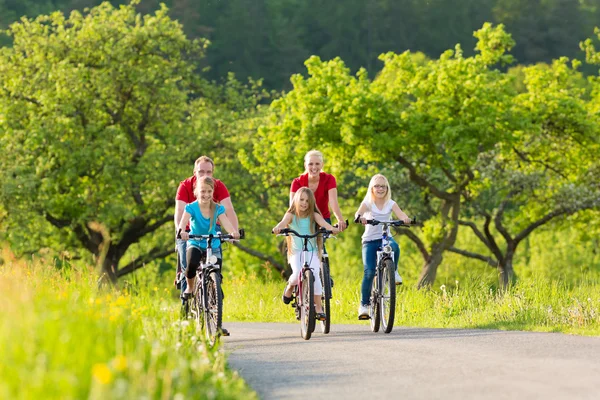 Família com crianças de bicicleta no verão com bicicletas — Fotografia de Stock