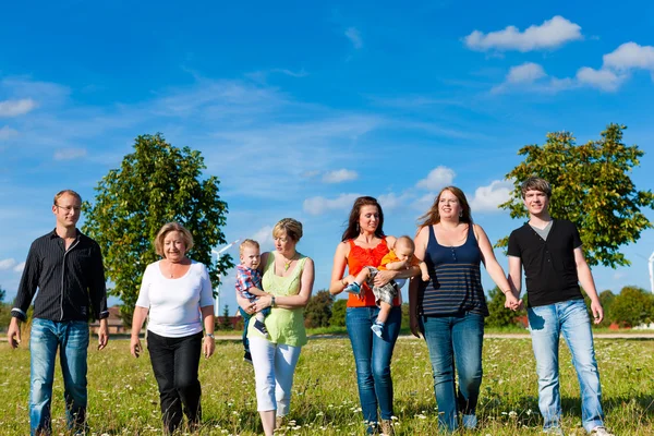 Family and multi-generation - fun on meadow in summer — Stock Photo, Image