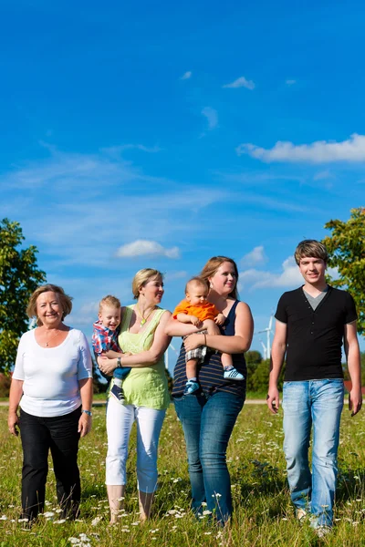 Family and multi-generation - fun on meadow in summer — Stock Photo, Image