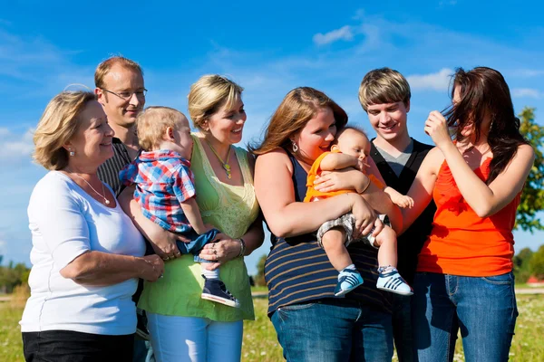 Family and multi-generation - fun on meadow in summer — Stock Photo, Image