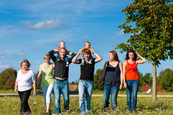 Family and multi-generation - fun on meadow in summer — Stock Photo, Image