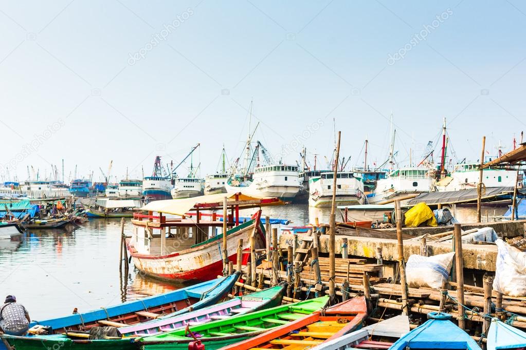 Harbour ship and boat docks in Jakarta, Indonesia