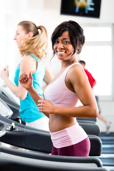 People in sport gym on treadmill running — Stock Photo, Image