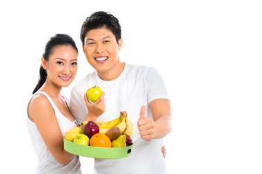 Sağlıklı meyve yeme Çin Asya çift 