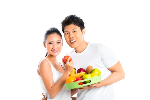 Asiático casal comer e viver saudável — Fotografia de Stock