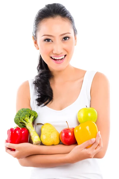 Asiatisk kvinna äta hälsosam frukt — Stockfoto