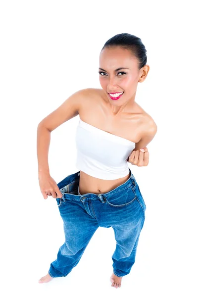 Mujer asiática perdiendo peso con dieta —  Fotos de Stock