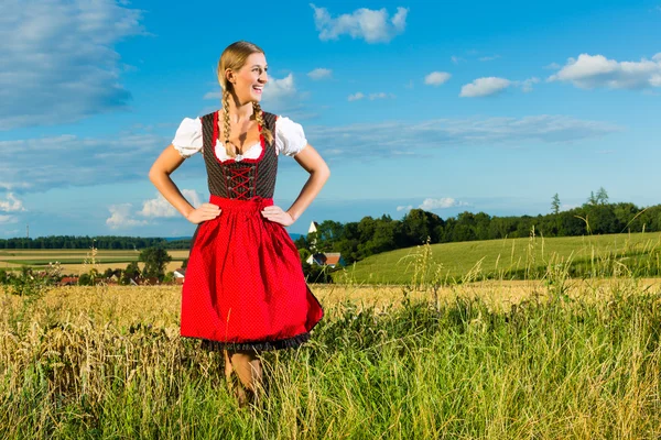 草原のギャザー スカートを身に着けている若い女性 — ストック写真