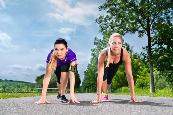 Young women doing fitness in park — Stock Photo, Image