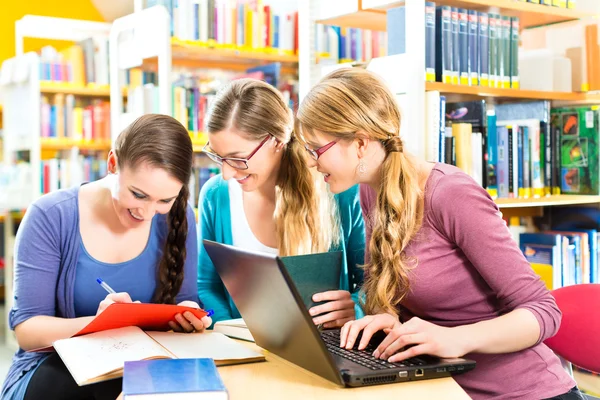 Los estudiantes en la biblioteca son un grupo de aprendizaje — Foto de Stock