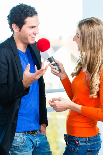 Radio host in radio stations with interview — Stock Photo, Image