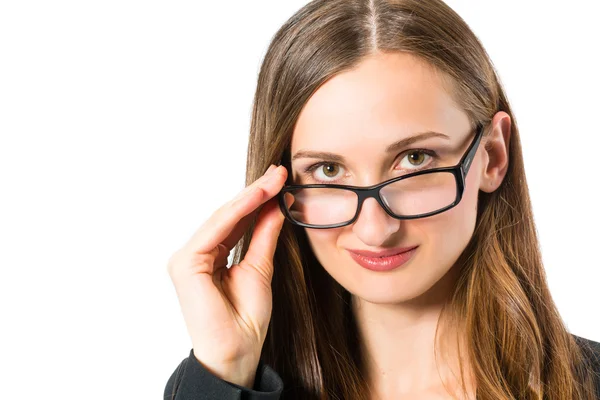 Jeune femme avec des lunettes de recherche — Photo